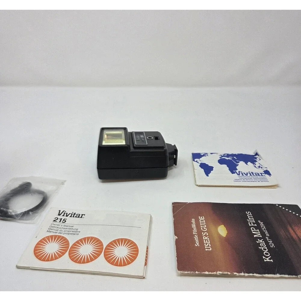 Vivitar Auto 215 Shoe Mount Flash Vintage Film Camera Untested w/ Manual & Cord